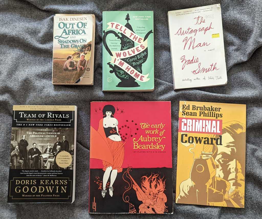 Six books I'm donating today.